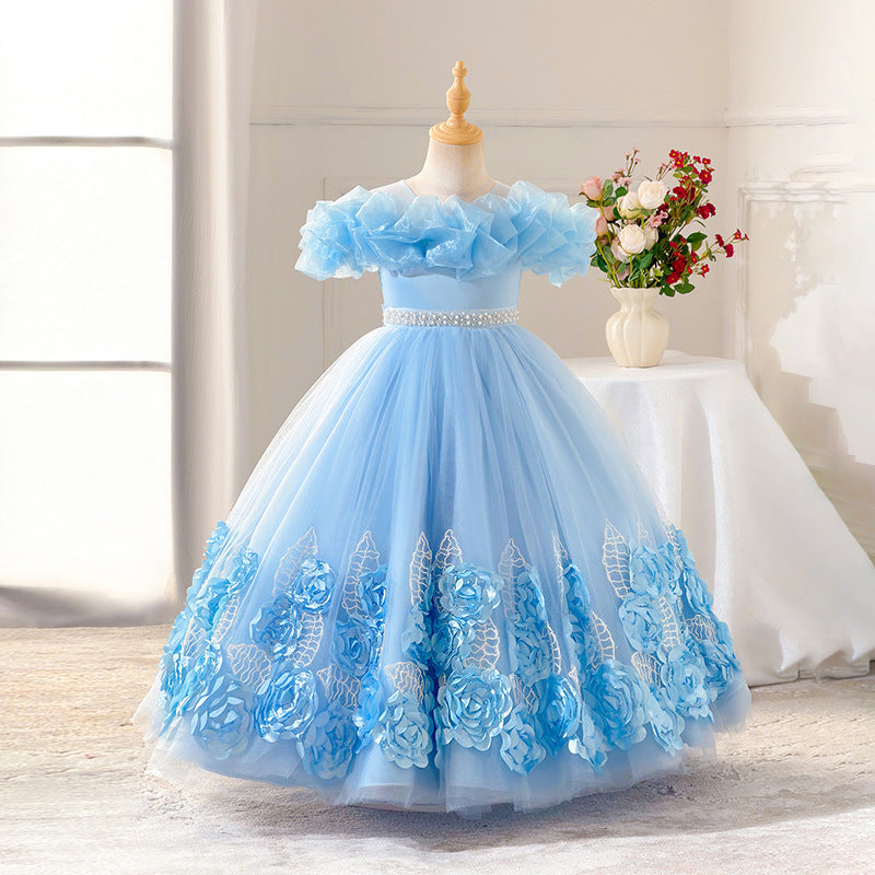 Girls' formal dress with 3d floral skirt - perfect for cross-border e-commerce, kids' princess dress, birthday parties, piano recitals, and runway shows