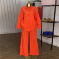 European and american women's clothing  summer new collection: sweet and fresh turn-down collar long sleeve beaded blouse and high-waisted straight-leg pants two-piece set
