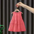 Girls'  summer new sleeveless solid color dress, stylish mid-length cotton princess dress, korean style