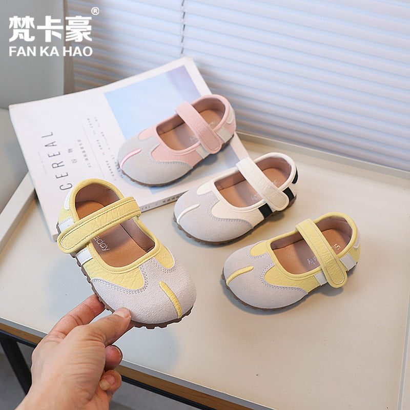 Vancahao girls' mary jane leather shoes, new autumn  korean style, kids' faux split-toe flats, baby shoes