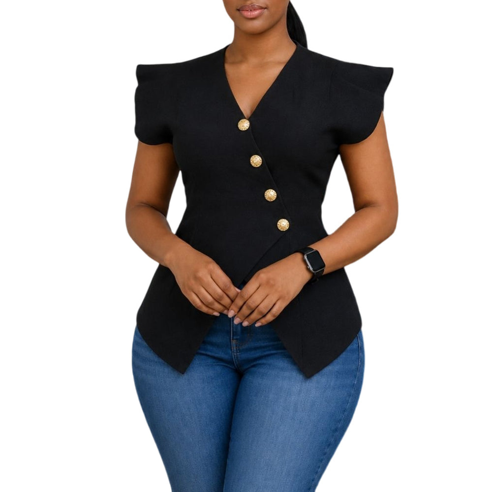 D3376 cross-border  european and american women's clothing  summer new v-neck ol chic fashion ruffle sleeve export top