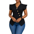 D3376 cross-border  european and american women's clothing  summer new v-neck ol chic fashion ruffle sleeve export top