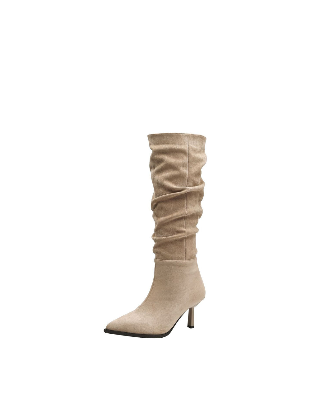 Retro pointed toe suede stiletto slimming look girls pile boots pleated high heels fleece-lined women's knee high long fashion boots