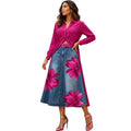 European and american new fashion printed denim skirt -  cross-border summer women's streetwear washed floral high-waisted midi skirt