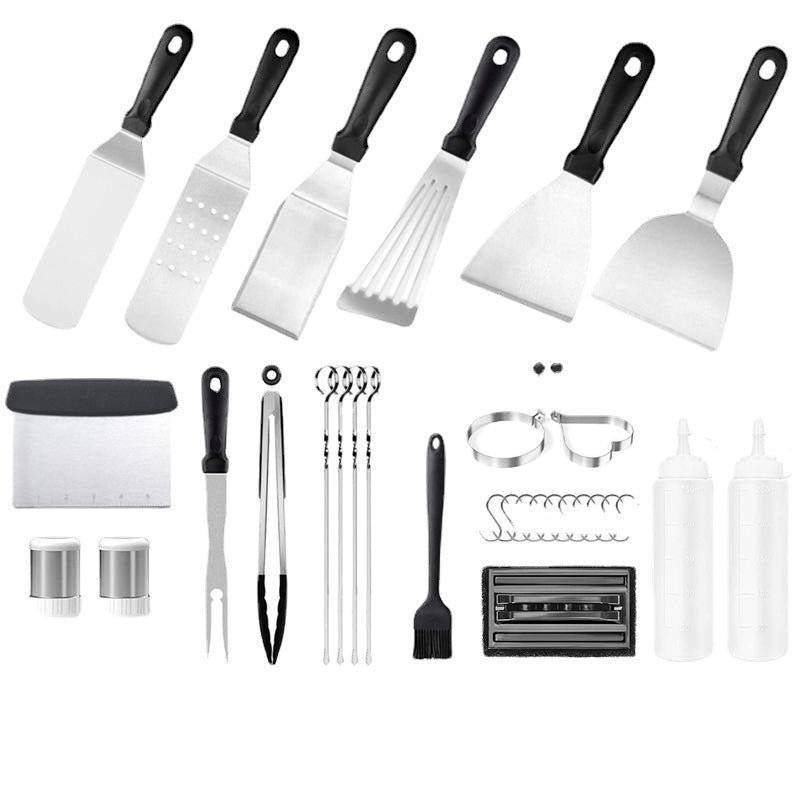 Cross-border spot stainless steel barbecue set, outdoor barbecue tools BBQ grill cooking shovel iron plate grill shovel grill fork