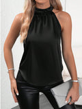 Amazon  european and american cross-border e-commerce summer new satin tank top women's solid color off-shoulder halter sleeveless top