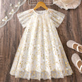 Girls' dress for toddlers and young children, leaf print mesh dress