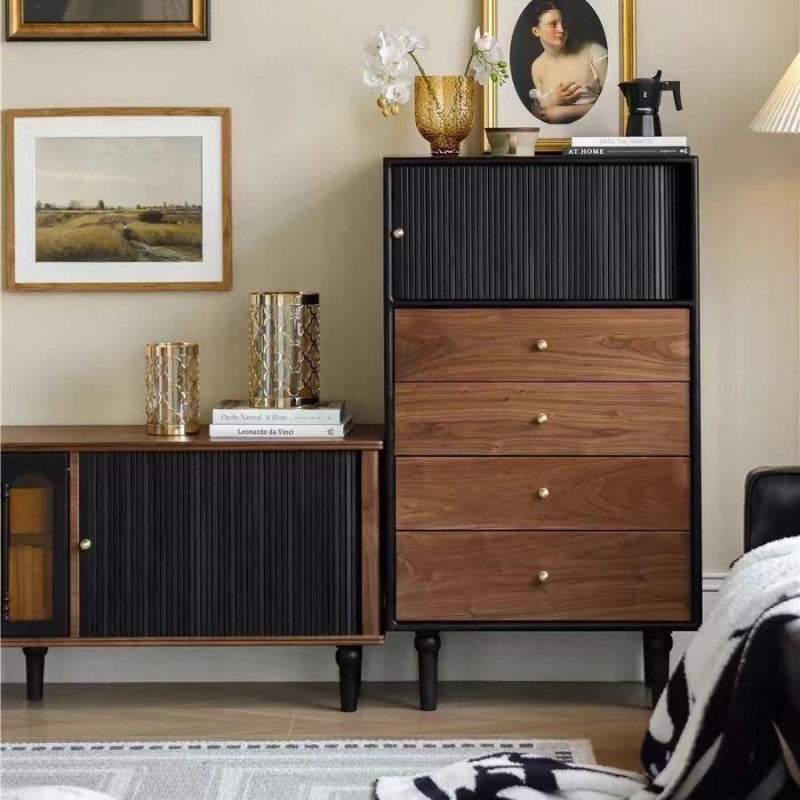 Nordic retro chest side cabinet storage solid wood French TV cabinet bedroom locker black small apartment living room