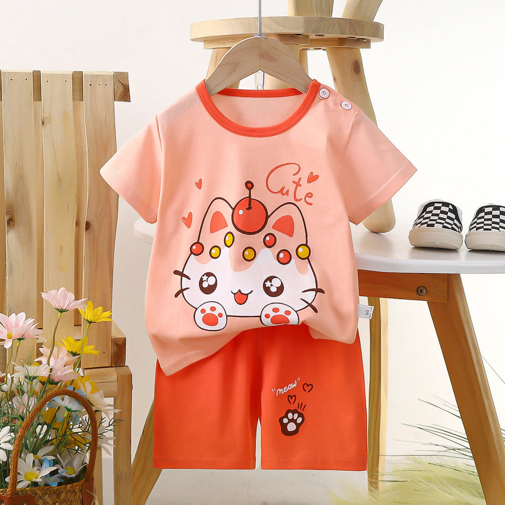 Kids' short-sleeve set: 100% cotton boys' t-shirt & baby summer outfit - girls' shorts, infant clothing, wholesale summer apparel