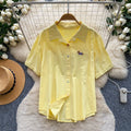 K-style pink polo collar small spur embroider short-sleeved shirt women's summernew arrivallooseeasiest for matchslimming looktops