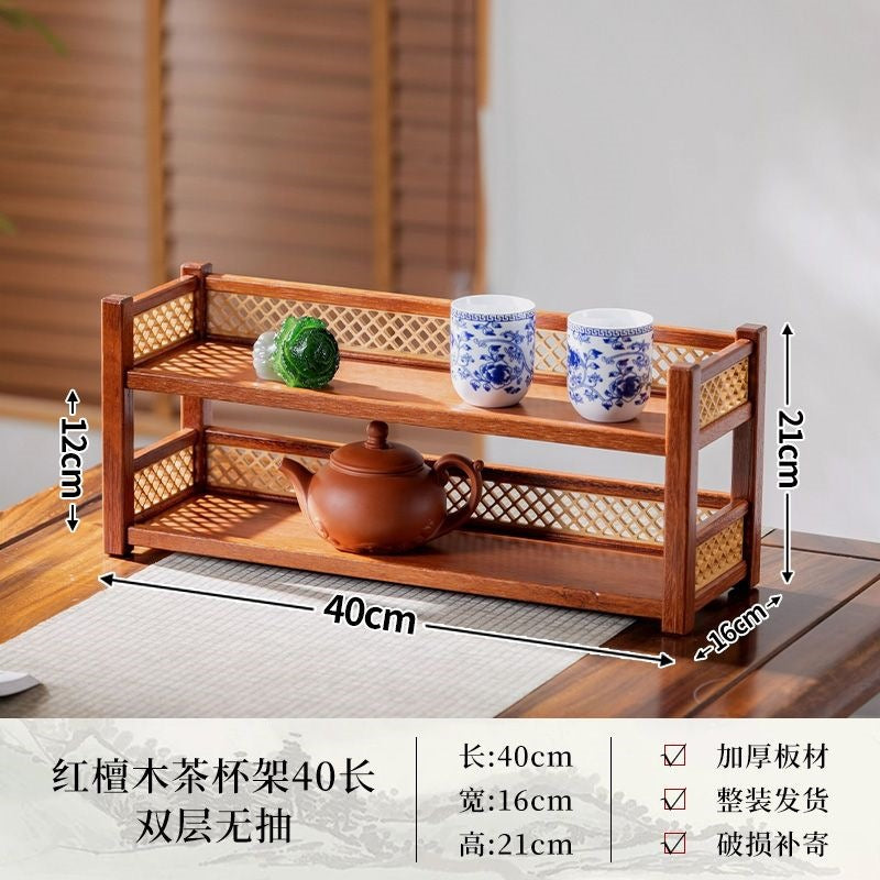 Solid wood storage rack small table antique rack tea set purple clay pot storage rack office desk tea table storage desktop