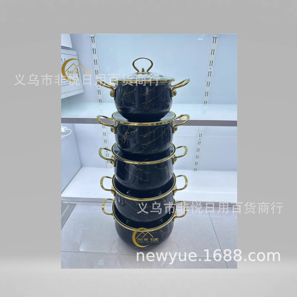 Export cross-mirror factory direct sales enamel high-end five-piece pot set boutique soup pot enamel pot double-ear soup pot