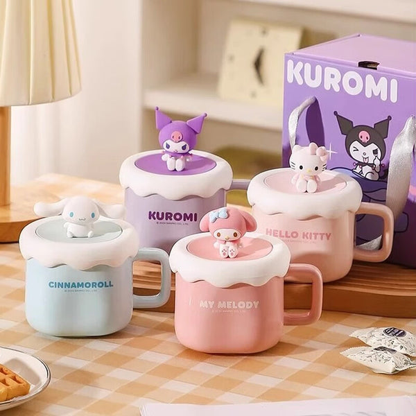 Sanrio mug high-value ceramic drinking cup with silicone cover Kulomi Hello Kitty cartoon water cup wholesale