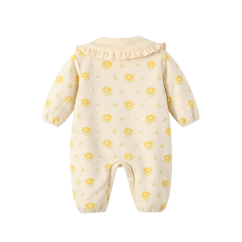 Baby clothes  new infant rompers autumn and winter pastoral style lapel embroidery rompers infant and toddler clothing
