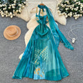Blue gradient high-end elegant sleeveless dress - women's new slimming waist-defining vacation maxi dress - dopamine dress style