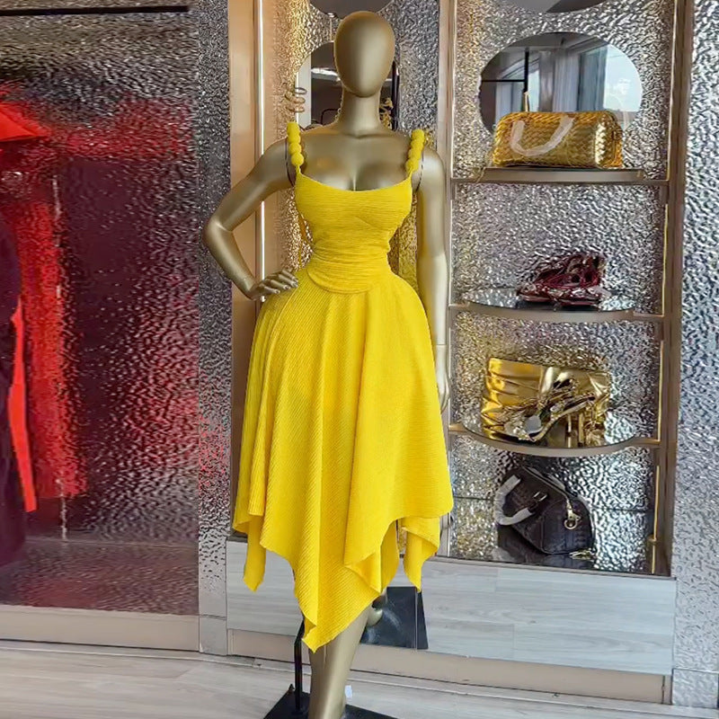 European and american cross-border women's fashion:  spring new arrival - elegant designer camisole top and asymmetrical midi skirt set