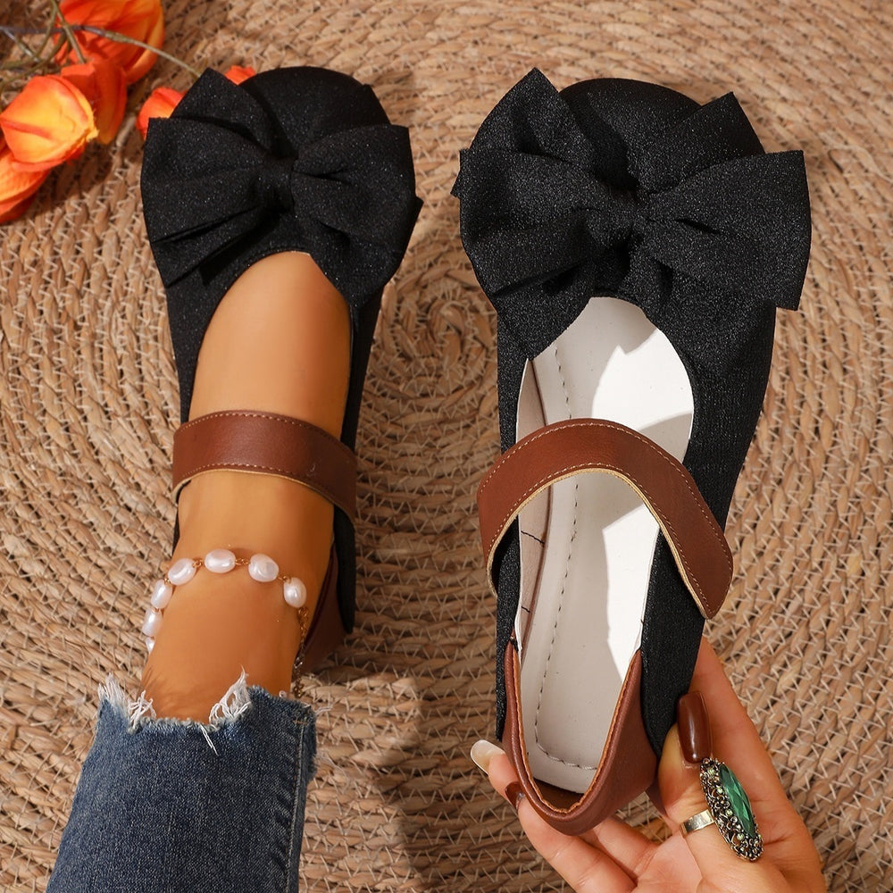 new arrival: plus-size women's cross-border butterfly bow flat shoes - round toe, low-cut, velcro closure, casual flats