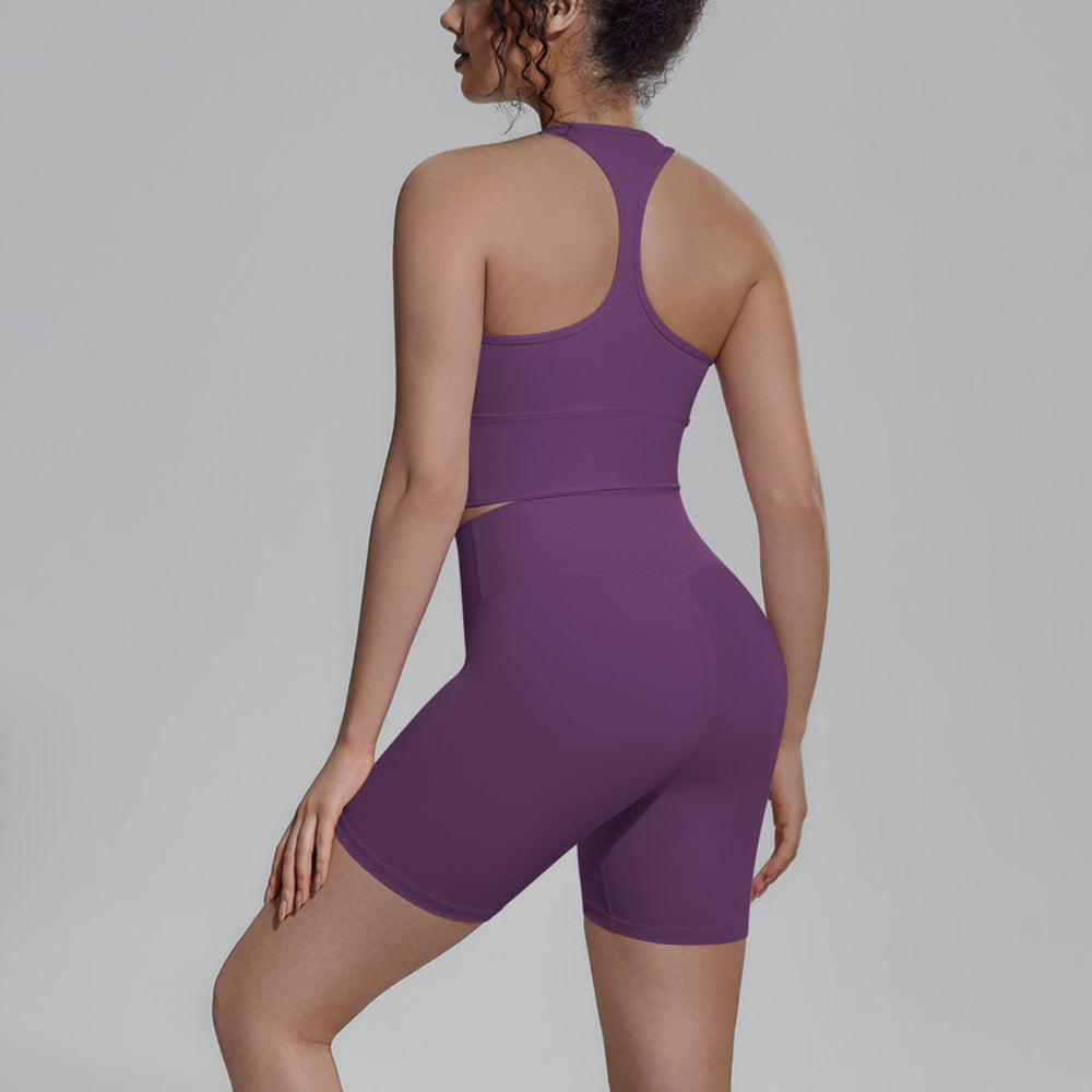 pure color double-sided brocade beautiful back tight-fitting breathable yoga suit training sports running fitness two-piece set for women