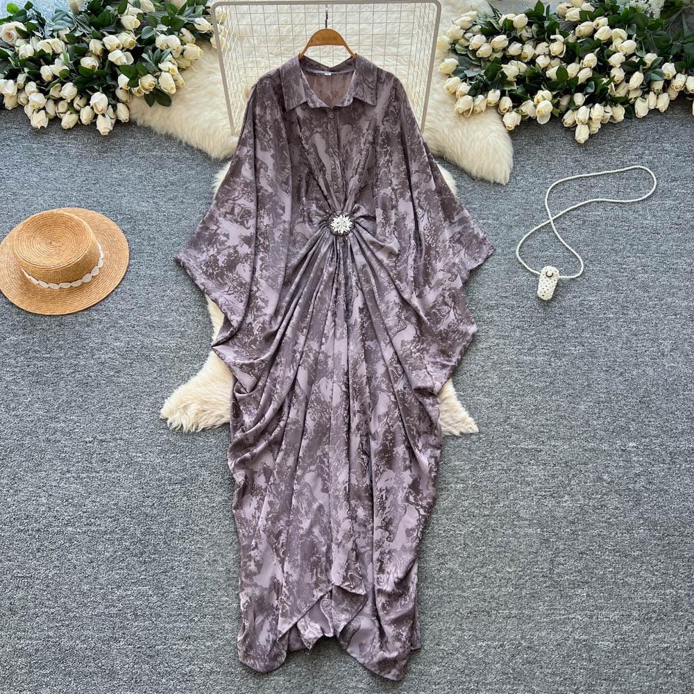 Vacation style printingpatchworkclassy new arrivaldress women's waist slimming look large swing long skirt work clothingelegant skirt