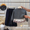 New girls' fall/winter fleece-lined top with lace trim - baby girl's autumn base layer, kids' early autumn outerwear sweatshirt, children's clothing