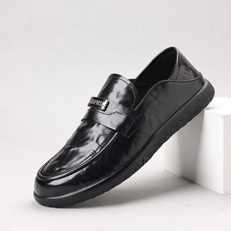 Men's genuine leather shoes - new trendy fashion business dress shoes - summer slip-on loafers - casual leather shoes