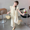 Girlsuitfrenchniche style spring and summer new arrivalheavy industrycut outembroiderwhitestraight-leg pantsfashionloose pants
