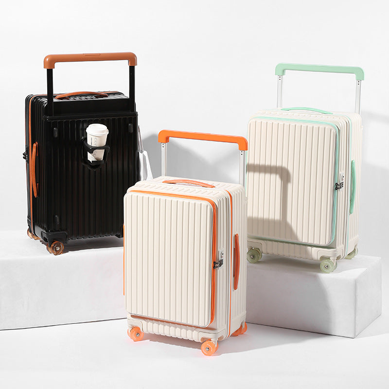 Side open suitcase expansion trolley case 20 inch boarding case pure 24 inch PC anti-drop travel bag password case leather case