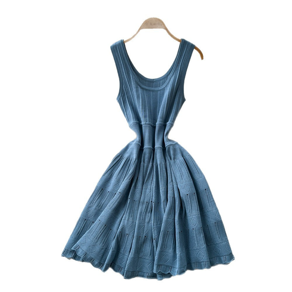 Pure desire style u neck sleeveless knittingcut outdress women's summer k-style purple waist slimming look a-line skirt petites