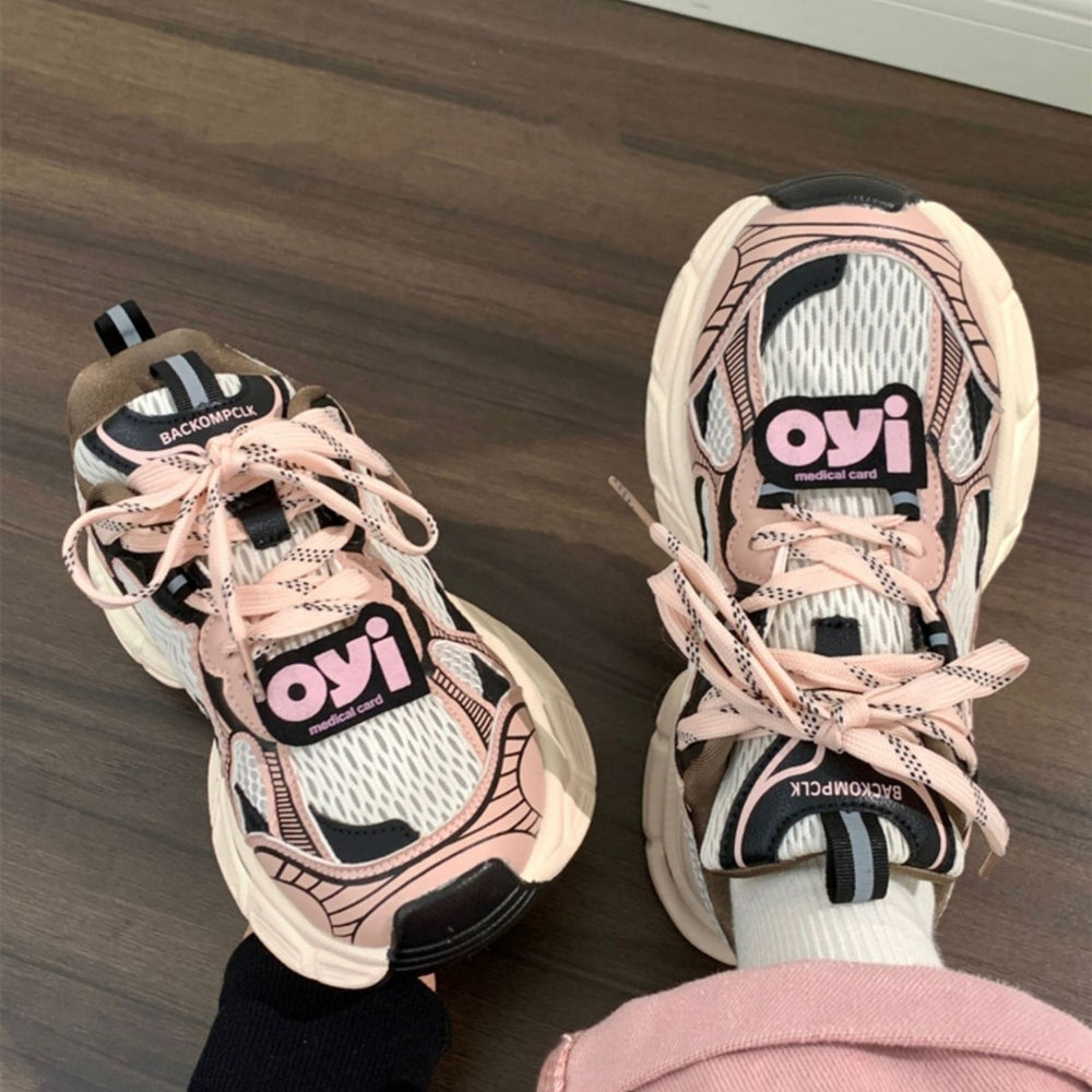 Dad shoes for women 2026 spring and summer new arrival european thick bottom breathable mesh color matching running casualeasiest for match sports women's shoes