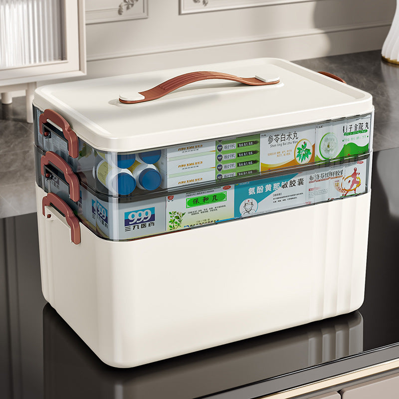 Medical box Household large-capacity portable first aid medicine storage box Multi-layer portable plastic large transparent medicine box