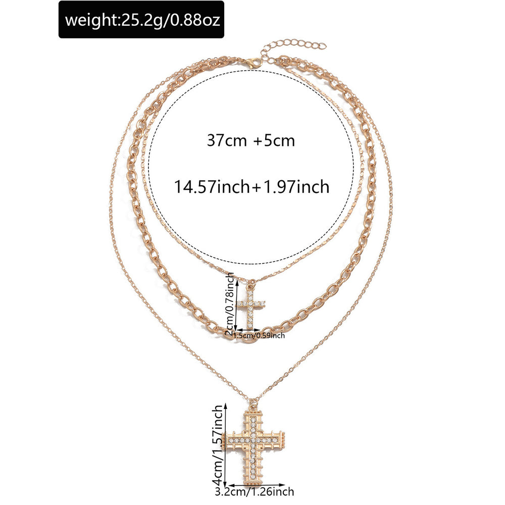 European and american cross-border fashion trend double-layer cross pendant necklace - unique design, sweet & cool, diamond-studded creative clavicle chain