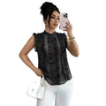 Women's summer new fashion elegant stand collar polka dot print sleeveless sheer blouse - perfect for office commuting
