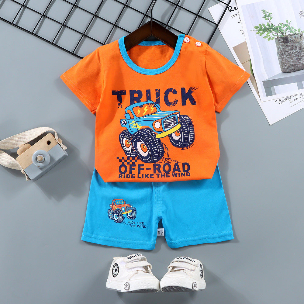 Kids' short-sleeve set: 100% cotton boys' t-shirt & baby summer outfit - girls' shorts, infant clothing, wholesale summer apparel