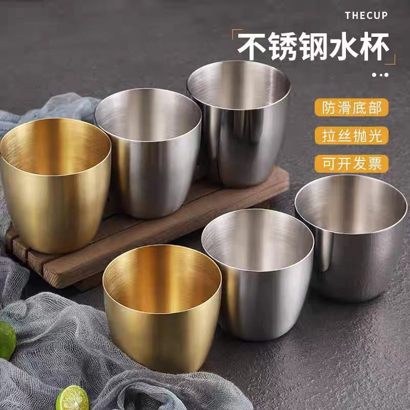 Korean style 304 single-layer stainless steel gold tea cup, outdoor beer mug, shatter-resistant cold drink cup, thickened for home use