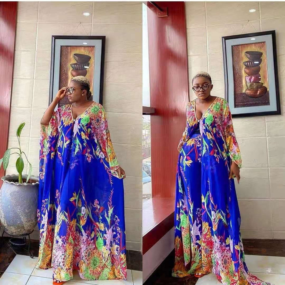 supply of african women's chiffon digital printing abaya + loose pants suit