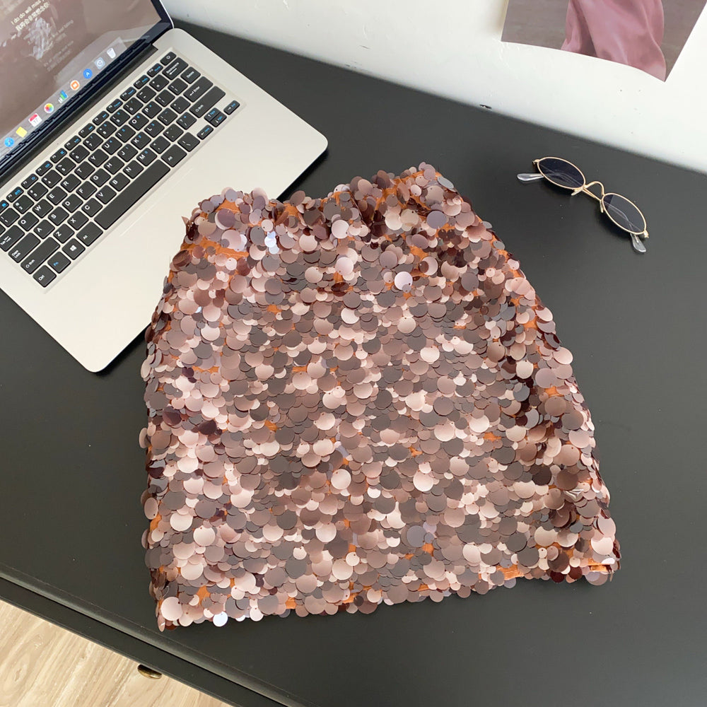K-style high waist dopamine sequin a-line skirt women's slimming lookeasiest for match short skirt work clothing shiny skirt