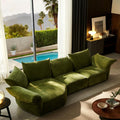 All-steel frame living room irregular fabric sofa, cream-colored chenille modular sectional sofa for large apartments