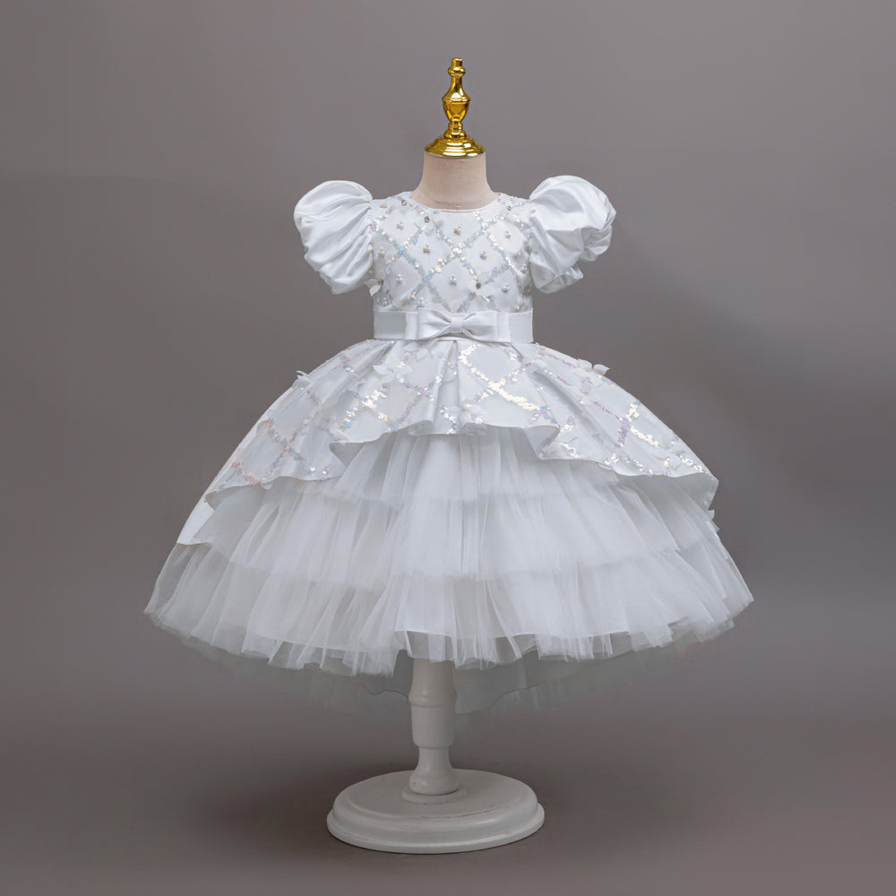 Ready-to-ship new sequin kids' gown with train, princess dress for flower girls, birthday party dress, girl's dress