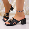 plus size thick heel slippers for women 2026 summer new arrival high heels fashionoutwear square toe slippers for women