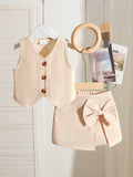 Kids clothing cross-border exclusive i  fashion children's clothing new arrival apricot vest shorts suit