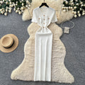 Light mature style white a-line short-sleeved dress for women summerk-style high waist waist work clothingfrench gentle style long skirt