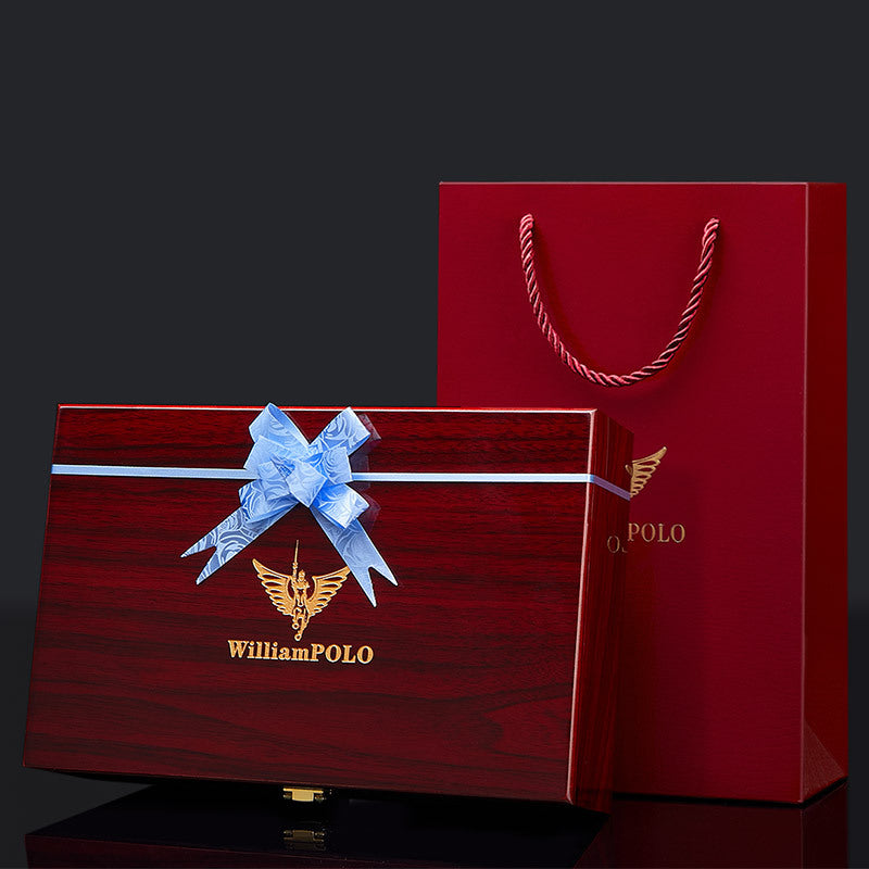 Emperor Paul Solid Wood Gift Box Belt Wallet Gift Gift Mahogany Gift Box Blue Gift Box Manufacturer Genuine Wholesale