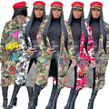 S390237 in stock wholesale women's mid-length casual fashion european and american camouflage print patchwork military overcoat
