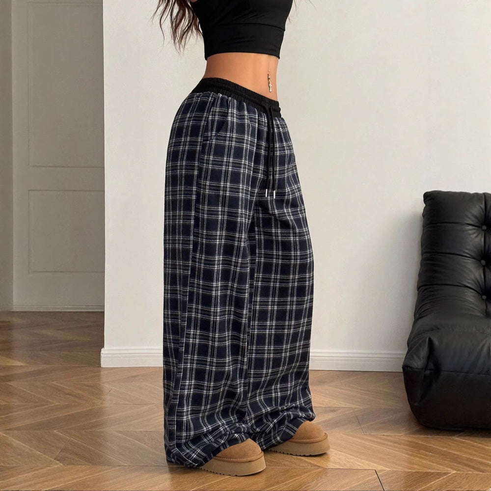Fashionable elastic waist plaid casual pants for home wear - perfect for , , and cross-border e-commerce