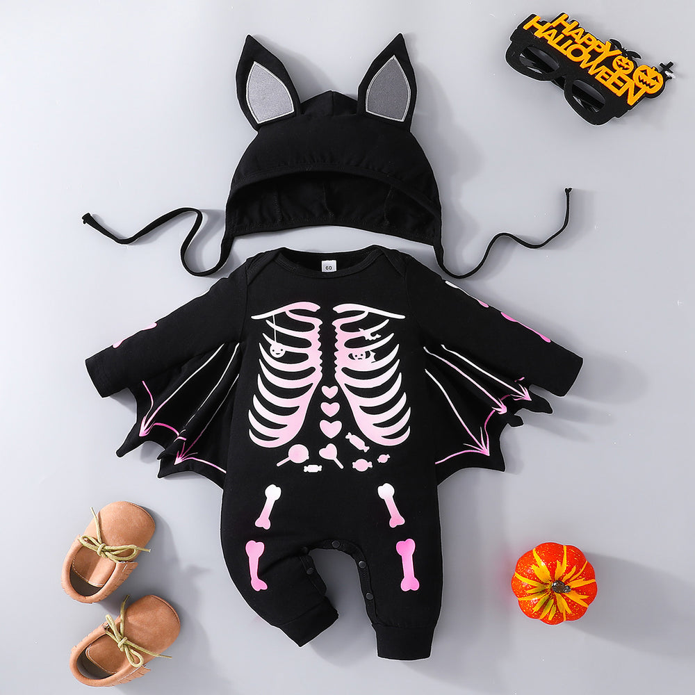 european and american spring/autumn new baby & toddler halloween bat print crew neck long sleeve romper - ready to ship, dropshipping available