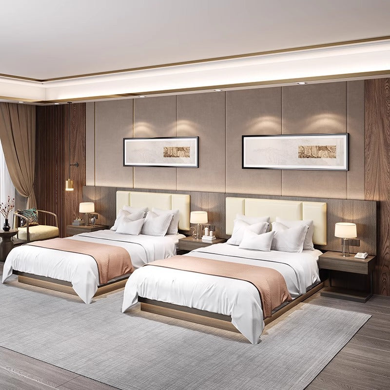 Hotel furniture standard room complete set of hotel bed box tv cabinet combination single room double apartment b&b large bed home