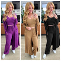 new cross-border fashion: women's long-sleeved tank top, longline jacket, and wide-leg tie-waist pants three-piece set for the us and european markets