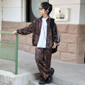 boys' casual cardigan two-piece set: trendy new fashion leopard print loose fit spring/autumn outfit for older boys