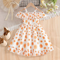 Girls' summer sundress - orange floral print, ruffle collar, tiered cake dress, princess style