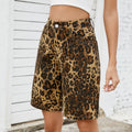 European and american cross-border  summer new arrivals:  &  washed casual retro leopard print slim-fit denim shorts